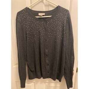 Ann Taylor LOFT Women's Size XL Charcoal Gray Embellished Cardigan Sweater